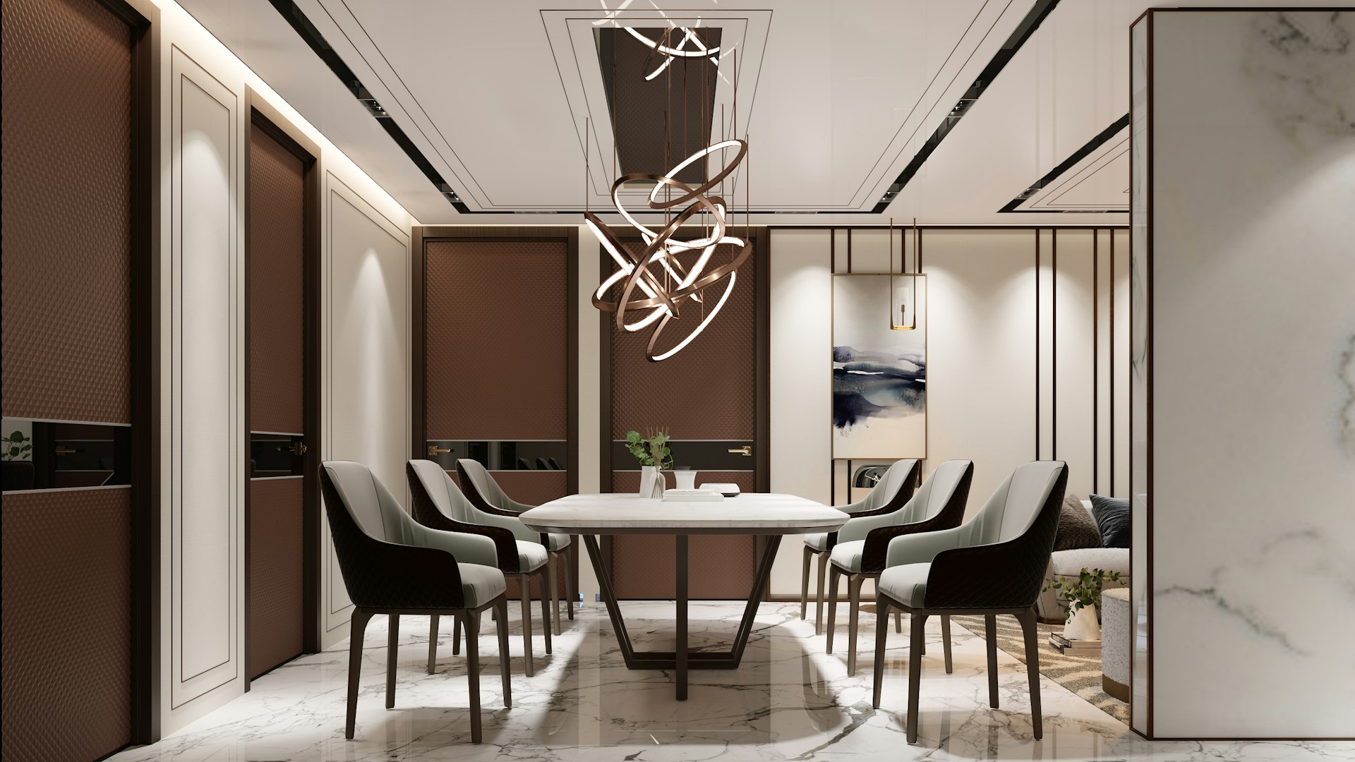 Italian stone dining table in a luxury interior